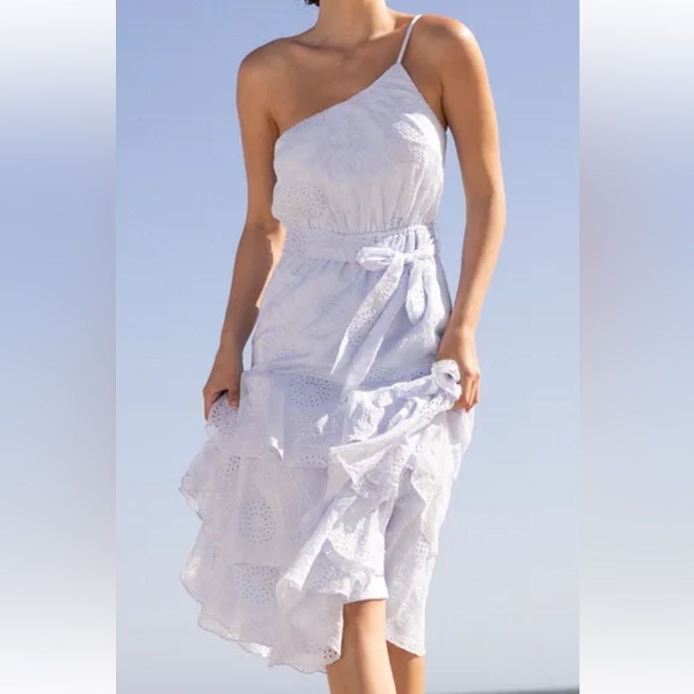 Lulu’s Gorgeous Impression Blue Embroidered One-Shoulder Midi Dress S NWT IN PKG